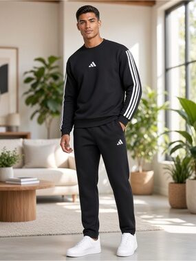 adidas Black Crewneck Sweatshirt with White Sleeve Stripes